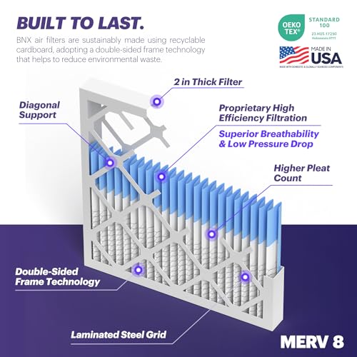 Image of BNX TruFilter 16x20x2 Air Filter MERV 8 (4-Pack) - MADE IN USA - Dust & Pet Defense Electrostatic Pleated Air Conditioner HVAC AC Furnace Filters for Dust, Pet, Mold, Pollen MPR 600 - 700 & FPR 5