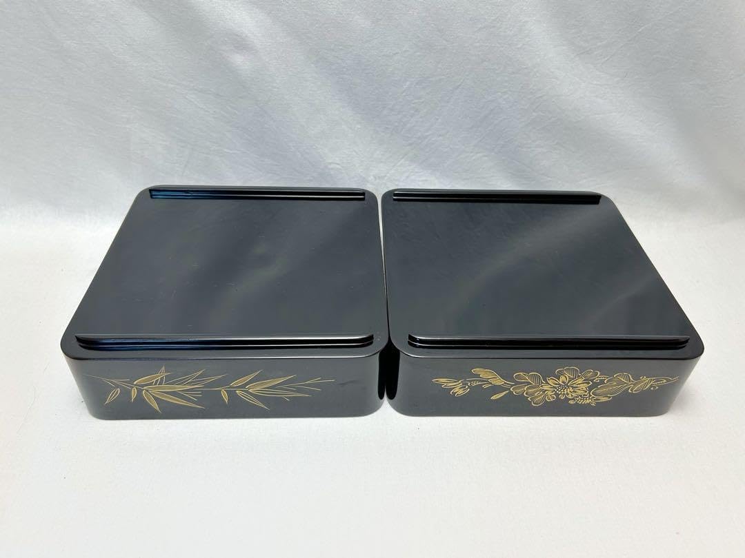 未使用 茶道具 輪島塗 天然木製 黒塗 金彩蒔絵 二段重箱 内朱共箱 Amazon.co.jp: 茶道具 輪島塗 天然木製 黒塗 金彩蒔絵 二段重箱