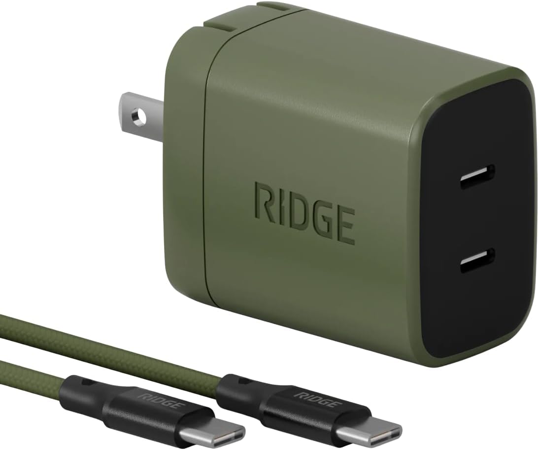 Ridge 45W Wall Charger Set, Dual USB-C Ports, Laptop-Grade Power with Complete Cable Kit Included - Matte Olive