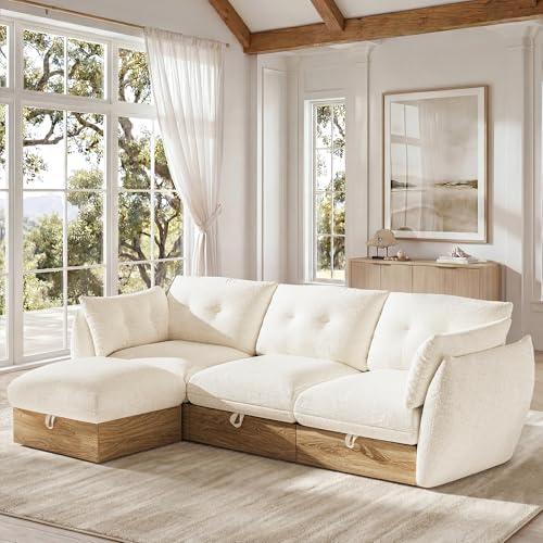 Image of 103 inch L Shaped Cloud Couch Sectional Modular Sofa with Storage, Sectional Deep Seat Couch Oversized Sofa with Ottoman, Armrest Pillow, Easy Assembly for Living Room, Apartment, Office, Ivory