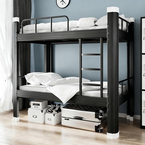 Hochbett 100x200 Bettgestell Metallbett Doppelstockbett Erwachsene Etagenbett Stockbett mit Leiter und Bettgestell Robustes Doppelstockbett aus Stahl für Jugendliche und Erwachsene (Black, 100x200cm)