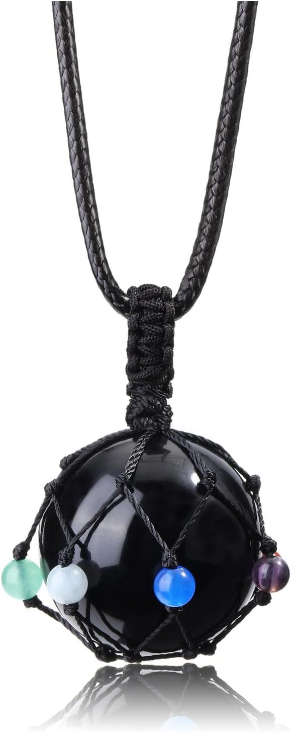 Top Plaza Amethyst Healing Crystal Necklace for Women Lucky Round Stone Natural Chakra Gemstone Pendant Necklace Purple Protection Jewelry Christmas Gifts