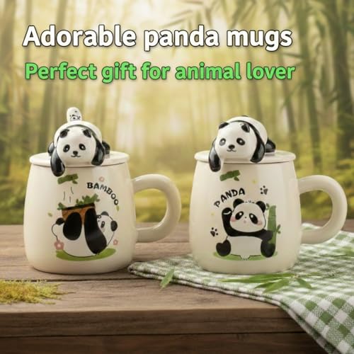 Image of NYRWANA Coffee Mug, Birthday Gifts for Women, Mugs for Present, Rakshabandhan Gift for Brother & Sister, Ceramic Mug, Cute Coffee Mugs, Panda Mug with Lid & Spoon (Assorted-350 ml)