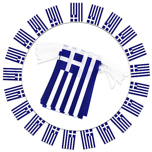 Image of Greece String Flag Pennant Banner - 38 Flags, 42 Feet Small Mini Greek Flags Bunting Banner for Country Decoration, School, Party, Sports Events