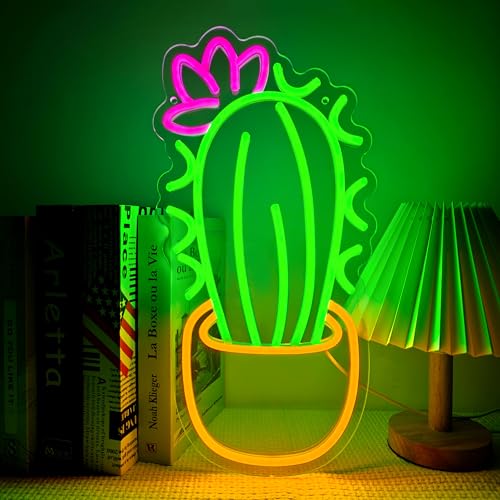 Artlast Cactus Neon Sign Cactus Potted Neon Light Cactus With a Flower LED Light Sign Plant Sign Houseplant Decoration Neon Aesthetic Decor for Bedroom Flower Store Birthday Holiday