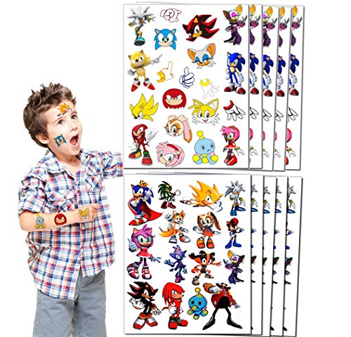 Allber Sonic Party Favor Sonic Temporary Tattoos for Sonic Kids Birthday Party Decorations supplies (10 Sheets)