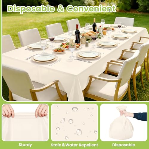 Image of Mulbozy 4 Pcs Ivory Plastic Table Cloth Disposable, 54 x108 Inch, Beige