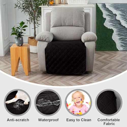 Image of Genina Waterproof Recliner Chair Covers, Recliner Cover for Dog Pets Friendly, Washable Antislip Reclining Chair Cover Furniture Protector, Sofa Slipcover for Living Room(23.6inch /Black)
