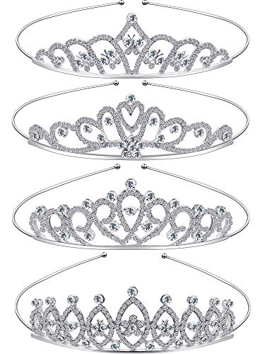 4 Pieces Girls Crystal Tiara Heart Rhinestone Tiara Crown Princess Crystal Headband for Kids Wedding Prom Birthday Party