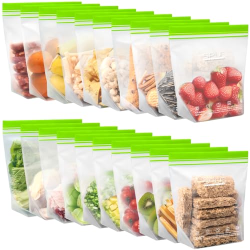 SPLF 20 Pack Half Gallon Reusable Freezer Bags Dishwasher Microwave Safe Extra Thick Double Zip Lock Half Gallon (2.27L) Food Storage Bags Leakproof Containers for Meal Prep Fridge Kitchen