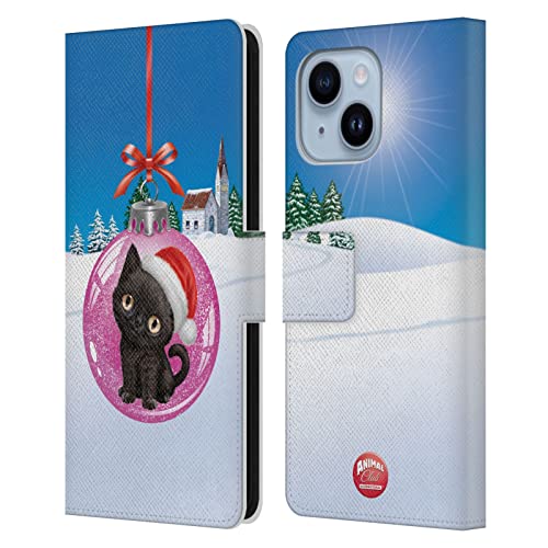 Housse iPhone 14 Plus Portefeuille Cuir Coque Protection Chat Noël Head Case