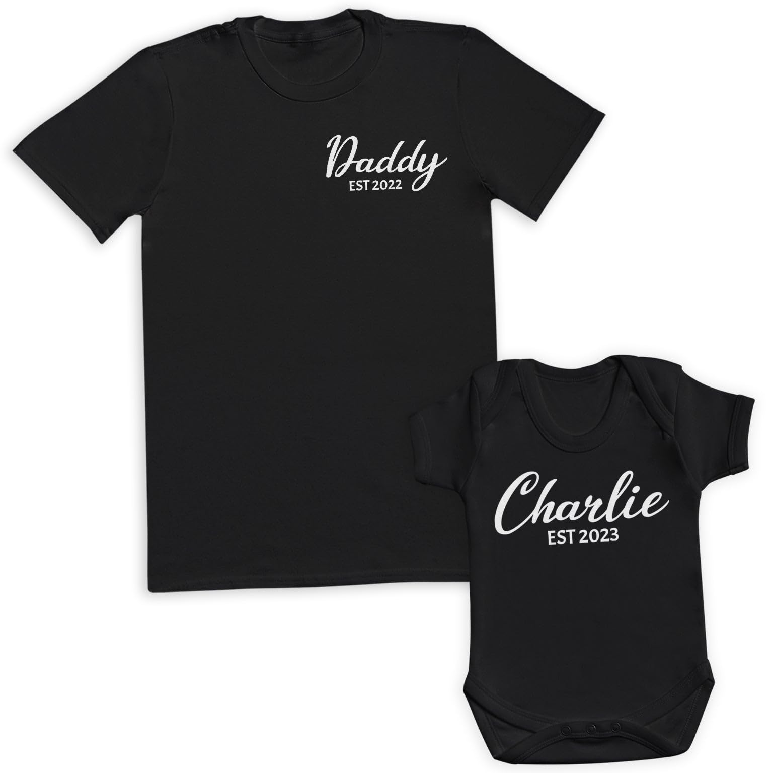 The Gift Project White Personalised Scripted Name Est & Daddy Est - Matching Set - Create Your Own Personalised Set - (Sold Separately)