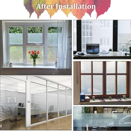 Image of WOO Home Frosted Glass Window Film & Stickers (24 X 240 Inchs) Privacy Window Cover for Home & Office - Easy Apply, UV Protection, Removable Decorative Film (Frosted Striped 2 X 20 SQFT)