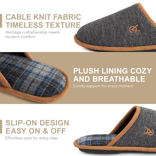 VeraCosy Men's Knitted Scottish Slippers with Soft Memory Foam Non Slip Indoor Rubber Sole3