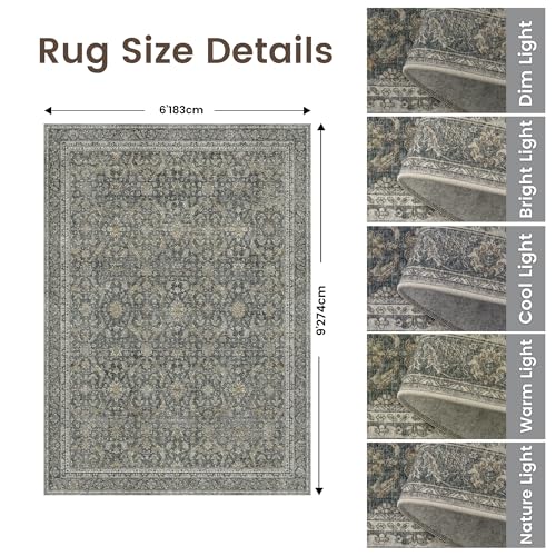 Rugland 6x9 Area Rugs - Stain Resistant Washable Rug, Anti Slip Rugs for Living Room, Vintage Tribal Area Rugs(Vintage01-Deep, 6'x9')