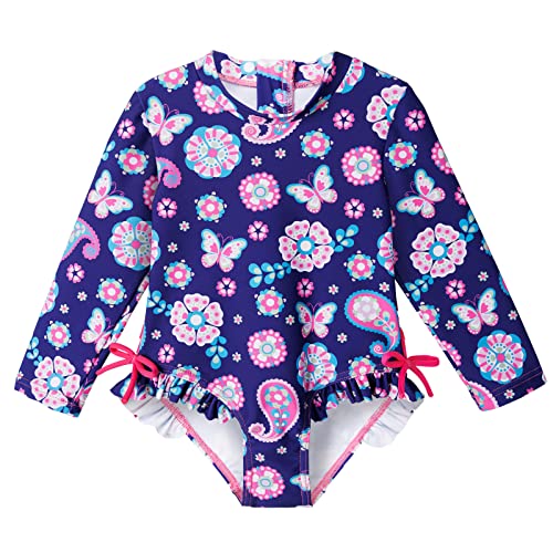 Image of XFGIRLS Baby /Toddler Girls Swimsuit Long Sleeve One-Piece Bathing Suit Rash Guard for Kids UPF 50+ Swimwear