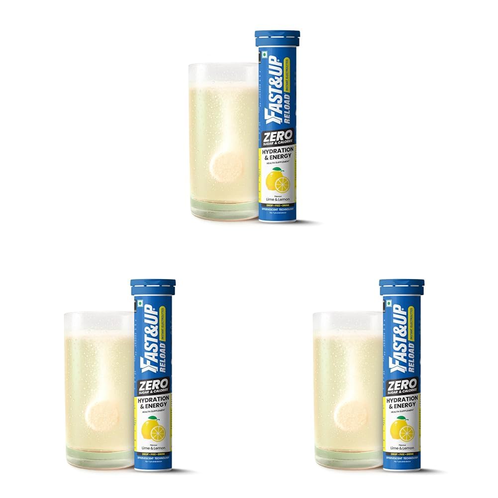 Fast&Up Reload Zero - Zero Sugar Instant Energy & Hydration Drink - Lime Lemon Flavour - 25 Effervescenet Tablets (Pack of 3)-image-45