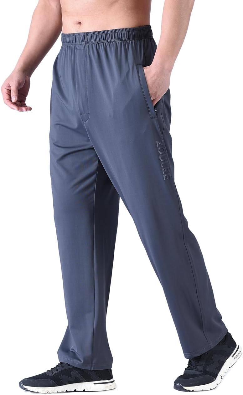 Zoulee New Men's Front Zipper Fly Open-Bottom Sweatpants Jogger Pants - Image 4