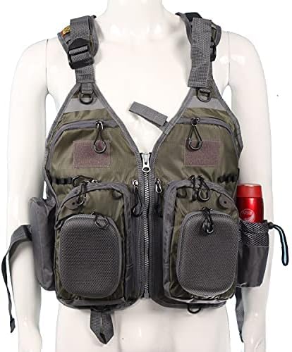 Chaleco de pesca con mosca - Chaleco salvavidas de seguridad para pesca para natación, vela, canotaje, kayak - Mochila flotante multifunción transpirable para hombres y mujeres - Ajustable, gris/verde/rojo/azul