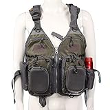 JKSPORTS Fly Fishing Vest Fishing Safety Life Jacket for Swimming Sailing Boating Kayak Floating Multifunction Breathable Backpack for Men and Women Kayak Vest Swim Vest (Green and Gray,with Foam)
