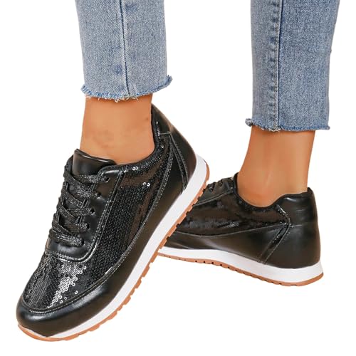 Baskets pour femme respirantes et antidérapantes à paillettes noires
