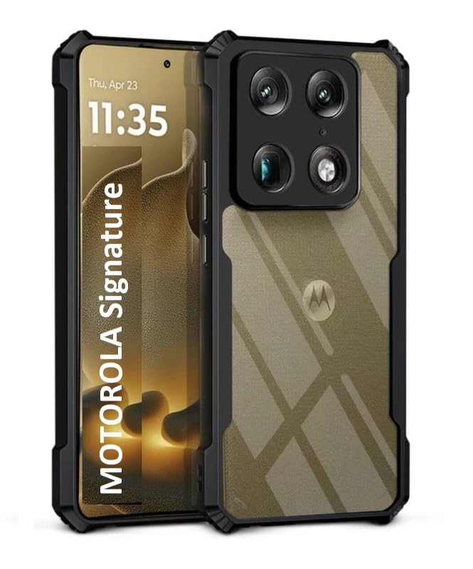 Image of NSTAR Shock Proof Clear Protective Back Case for Motorola Signature | Acrylic Crystal Clear 360 Degree Protection- (PC & TPU, Black Bumper)