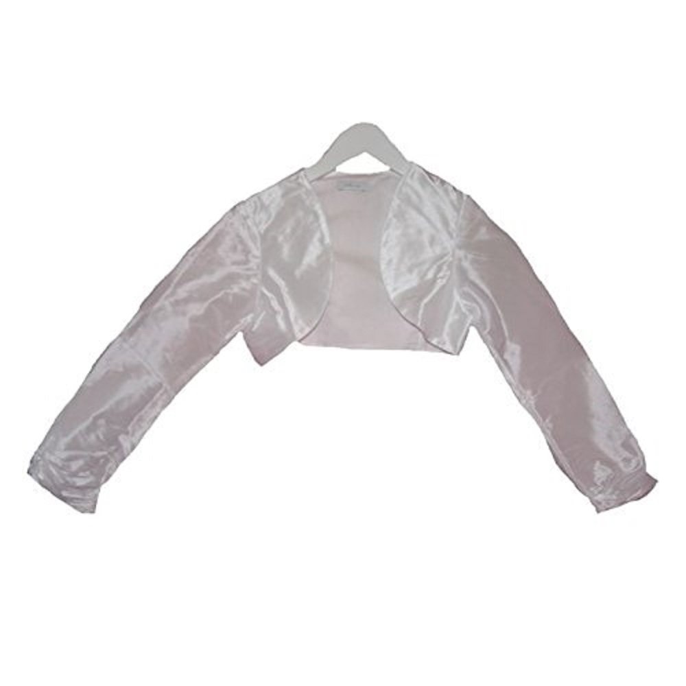 Monny Bolero blanco festivo tafetán para comunión, boda, talla 134-146, Blanco, 134 cm