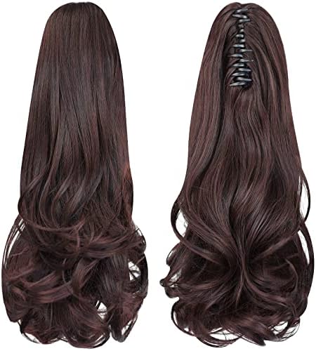 ponytail extension,16" claw clip hair extensions ponytail short curly hair Hair Extension Natural Looking Synthetic Hairpiece for Women Dark Brown