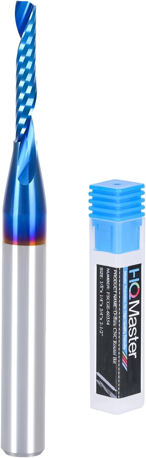O Flute CNC Router Bit Carbide Upcut Single Flute End Mill CNC Milling Cutter for Acrylic, Aluminum, Non-Ferrous Metal, PVC, MDF and More (1/8" Dia. x 1/4" SHK x 3/4" CL x 2-1/2"OAL)
