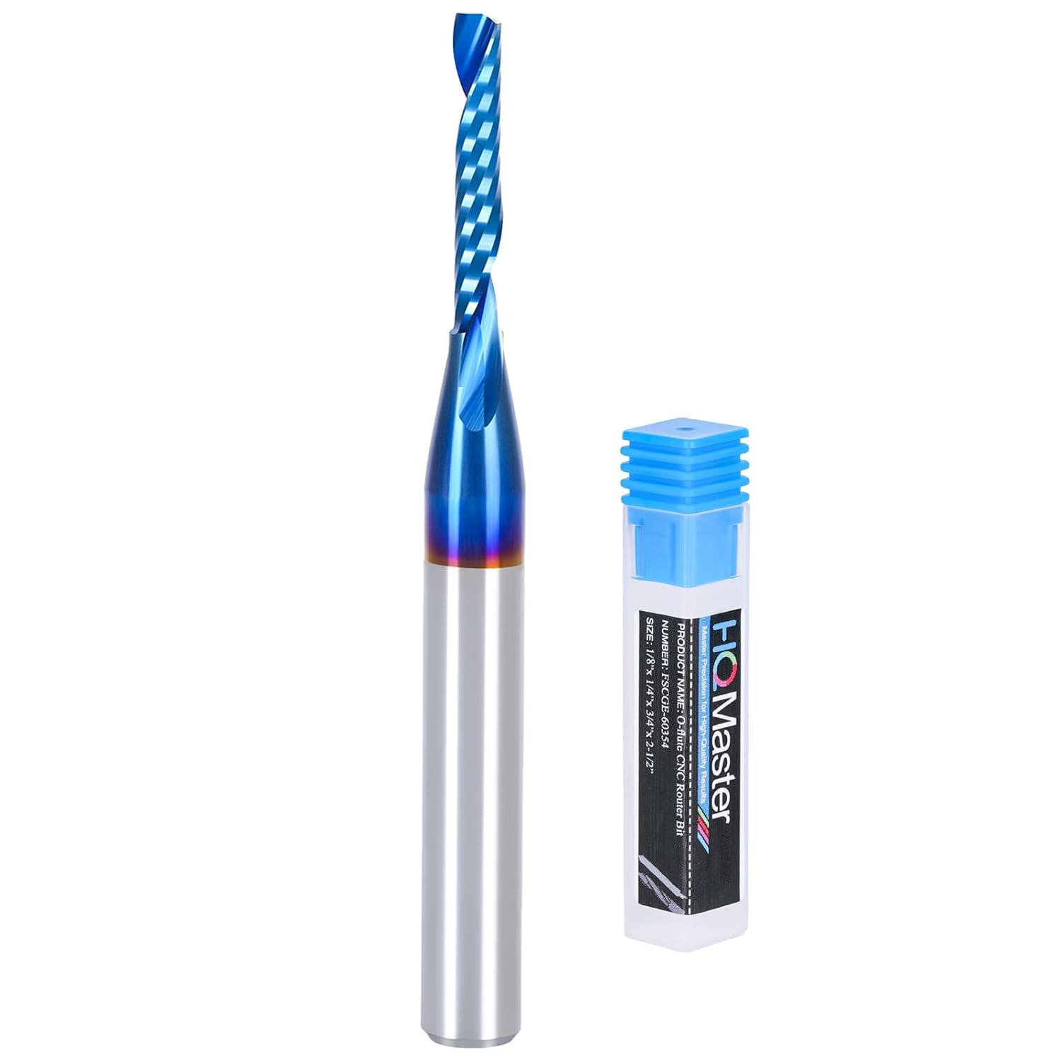 HQMaster O Flute CNC Router Bit Carbide Upcut Single Flute End Mill CNC Milling Cutter for Acrylic, Aluminum, Non-Ferrous Metal, PVC, MDF and More (1/8" Dia. x 1/4" SHK x 3/4" CL x 2-1/2"OAL)