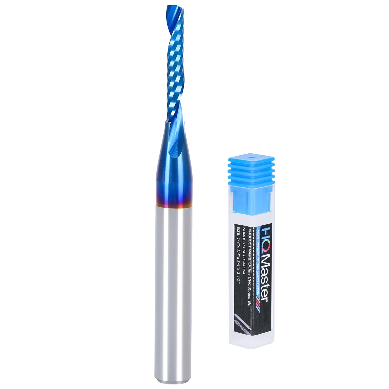 HQMaster O Flute CNC Router Bit Carbide Upcut Single Flute End Mill CNC Milling Cutter for Acrylic, Aluminum, Non-Ferrous Metal, PVC, MDF and More (1/8" Dia. x 1/4" SHK x 3/4" CL x 2-1/2"OAL)