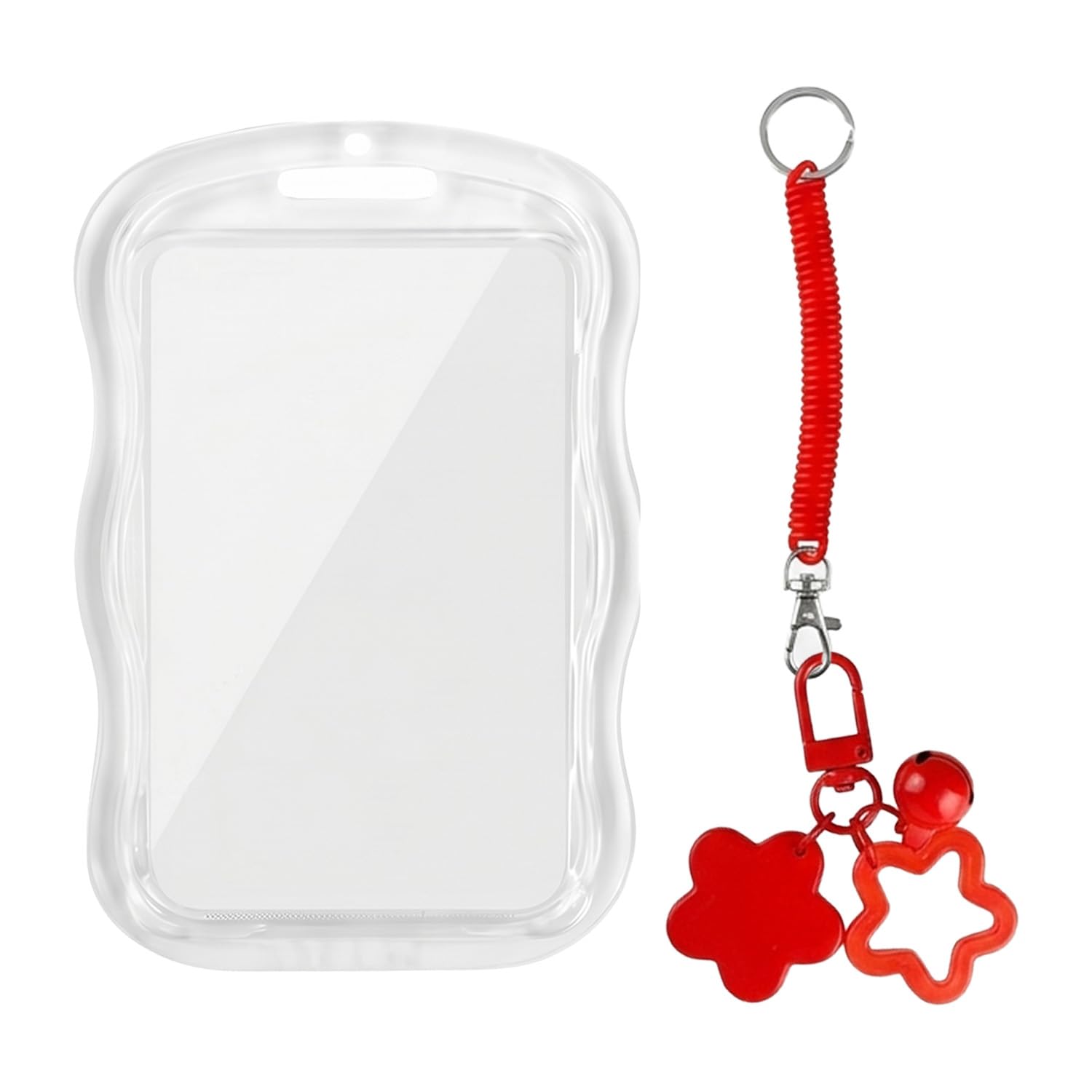 Wellrun Cute Kpop Star Wave Photo Frame with Keychain,Transparent Silicone Photo Card Holder,Creative Protection for Debit,ID Cards,Stylish Mini Photo Protector with Star and Bell Charm(Black)