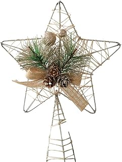 Festive Gold Star Tree Topper, Sparkling Glitter Accents, Intricate Detail (Pinecone)