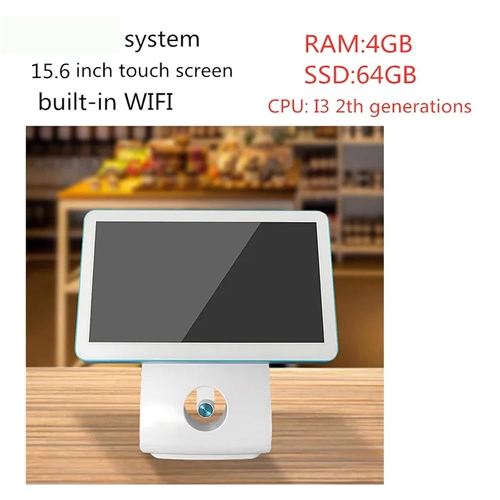 15,6 pulgadas Cajón Portamonedas Caja Registradora,Sistema integrado,Terminal TPV con impresora y 10 rollos de papel,teclado e impresora para oficinas y restaurantes,i5