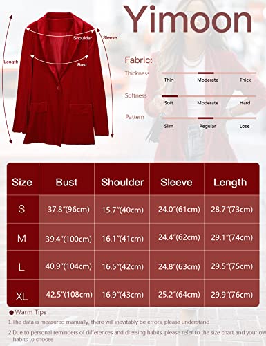 Yimoon Women's Velvet Blazer Suit Open Front Cardigan Jacket Loose Fit Outerwear(Red-Xs) #TOP5