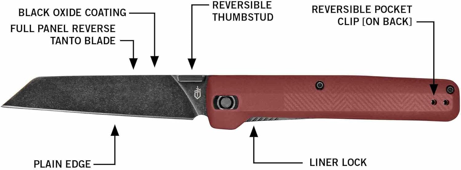 Gerber Gear Pledge Pocket Knife with Pocket Clip - 3.7" Full Panel Plain Edge Blade Folding Knife - EDC Gear and Equipment