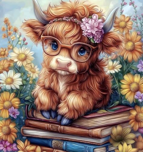 Image of MYBISYMQQ Highland Cow & Sunflower Stamping Cross Stitch Kit, 11CT Embroidery Starter Kit for Adult Beginners, Needlepoint Craft for Home Decor, 13.7 x 13.7 Inch
