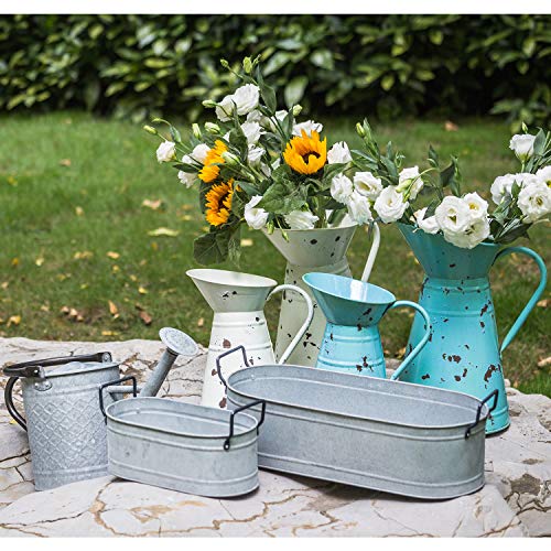 HORTICAN Garden Decor Flower Pot, Versatile Metal Tub for Plants, Oval Garden Container with Handles, Galvanized Zinc, Beverage Tub for Wedding & Parties Indoor or Outdoor (Set of 2) - Thumbnail 2