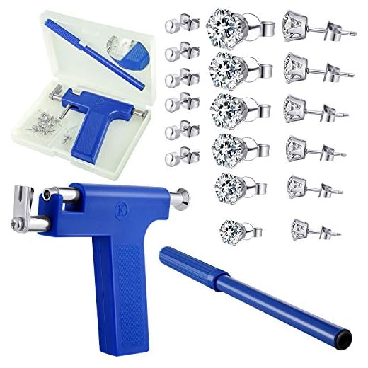 Ear Piercing Kit Nose Piercing Tool Stainless Steel Body Ear Navel Piercing Machine with 12 Pairs Stud Earrings Piercing Jewelry Set (Blue)
