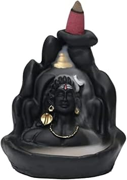 Lord Adiyogi Shiva Statue with Incense Folder, Mahadev Murti for Mandir, Home/Office Decor with Free 20 Incense Cones Handmade