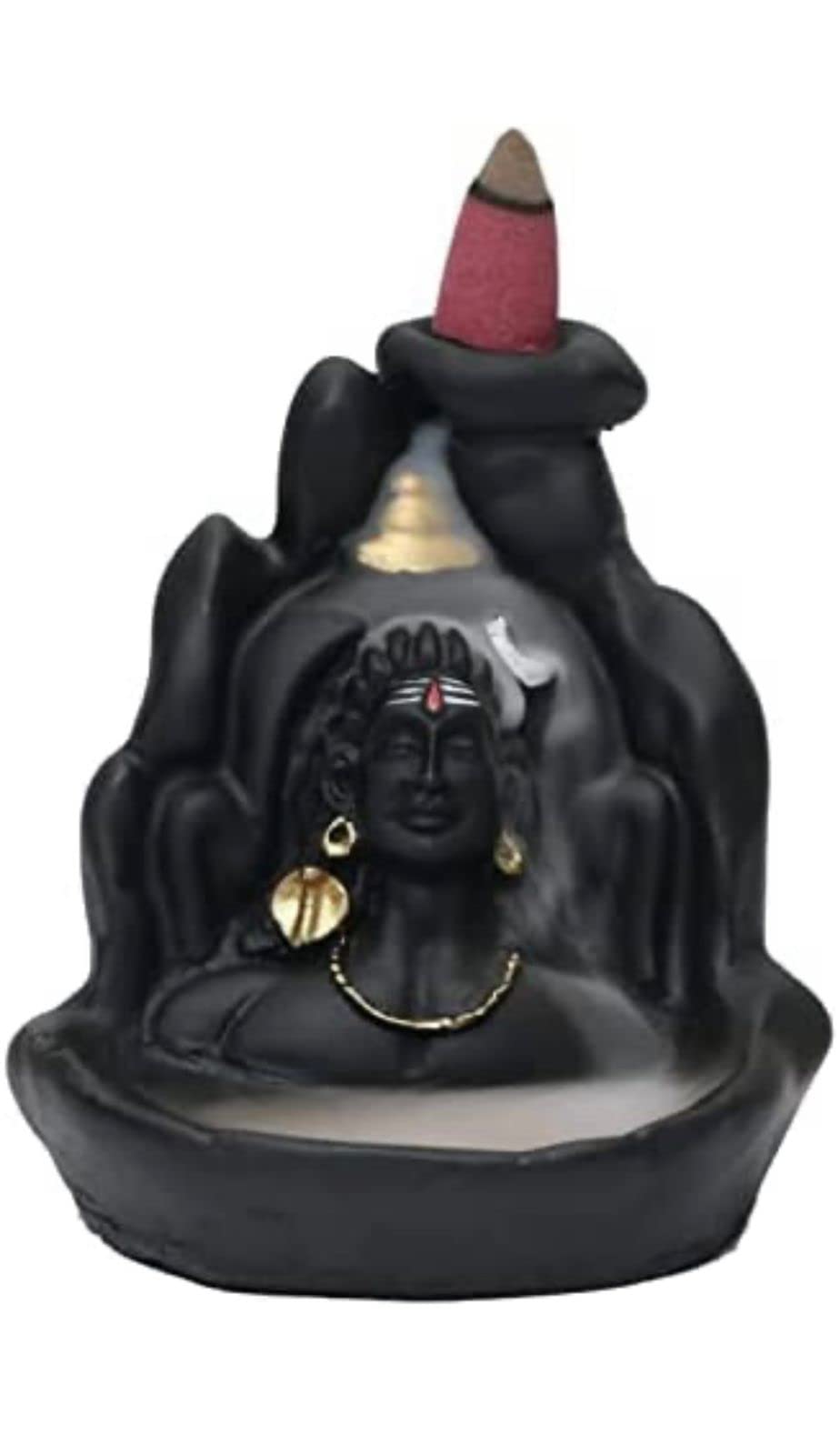 Four Faith Lord Adiyogi Shiva Statue with Incense Folder, Mahadev Murti for Mandir, Home/Office Decor with Free 20 Incense Cones (Handmade)