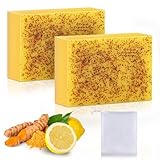 Urrznp Kojic Acid Soap, Lemon Turmeric Soap Bar with Vitamin C for Dry Sensitive Skin, Turmeric Bar for Face, Body Hands 2 Bars