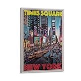 LZTEN Poster de voyage ou tableau sur toile de style rétro vintage - Times Square New York - Art déco - 12 x
