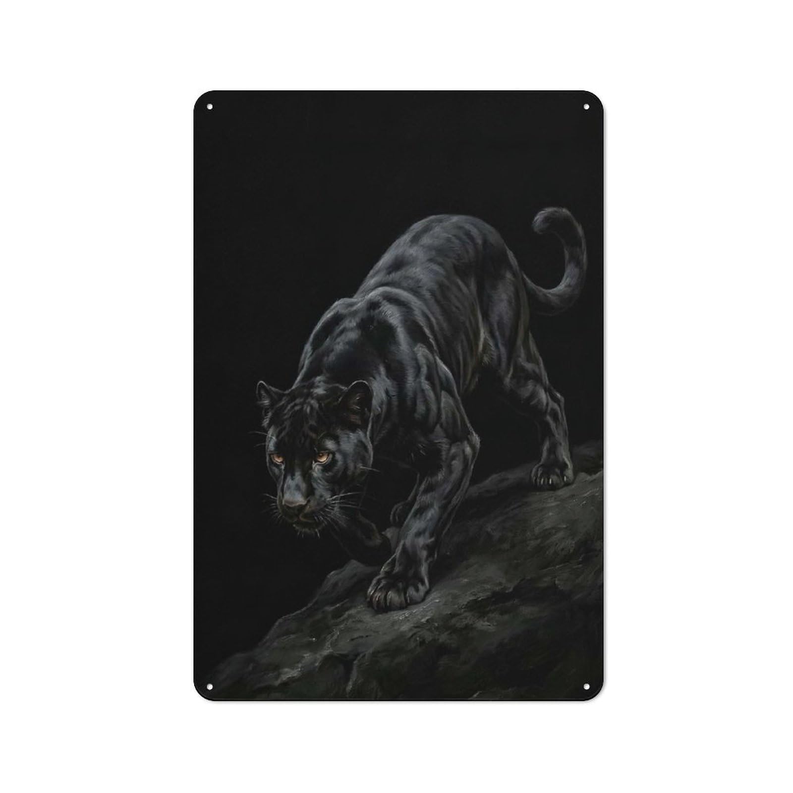 Junmoney Style Black Panther On A Rock Barn Metal Wall Decor 30X20cm, Country Metal Sign For Kitchen, Cottage, Porch Or Garden Room