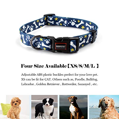 Qqpets Adjustable Soft Dog Collar: Print Flower Pink Multicolor Cute Patterns For Xs Small Medium Large Pet Girl Boy Puppy Walking Running Training (S, Bone) #TOP3