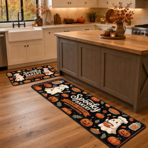 Brlulili Halloween Kitchen Mats Set of 2 Non Slip Spooky Bakery Runner Rugs - image 8