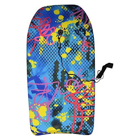91cm Boogie Board Bodyboard Surf Board Float Kids/Adults & Leash Plug (Graffiti Blue) Cover