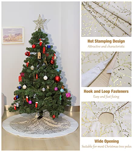 Lewondr-48-Inch-Christmas-Tree-Skirt-White-Plush-Gold-Sequin-Snowflake-for-Holiday-Party-Xmas-Tree-Decorations-BeigeWhite Lewondr 48 Inch Christmas Tree Skirt White Plush Gold Sequin Snowflake for Holiday Party Xmas Tree Decorations BeigeWhite