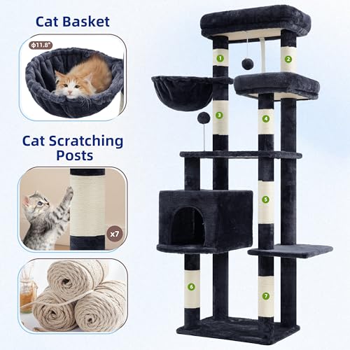 Image of Gitelsnour 55.1'' Cat Tree Tower for Indoor Cats, Large Platform, CCT013G