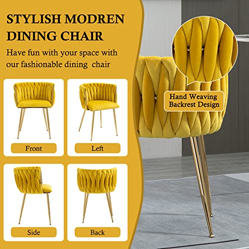 Nioiikit Modern Velvet Dining Chairs Set Of 2 Hand Weaving Accent Chairs Living Room Chairs Upholstered Side Chair With Golden Metal Legs For Dining Room Kitchen Vanity Living Room (Mustard) #TOP3